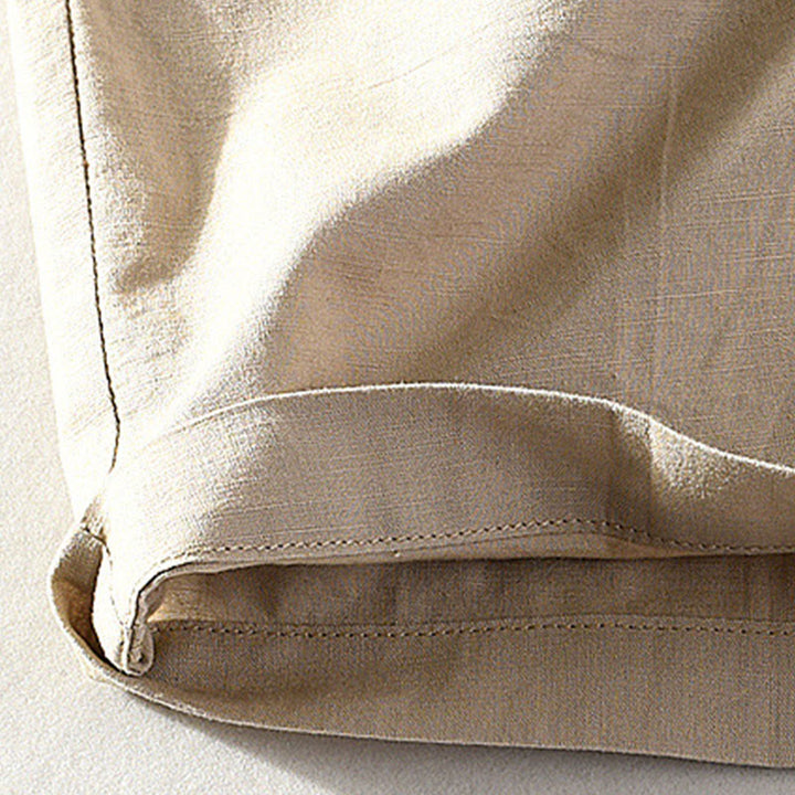 Buddha Stones Lässige, minimalistische Herrenshorts mit Knopf und Reißverschluss aus Baumwoll-Leinen-Mischgewebe für Frühling und Sommer mit Tasche – ideal für Frühling und Sommer. - image 7