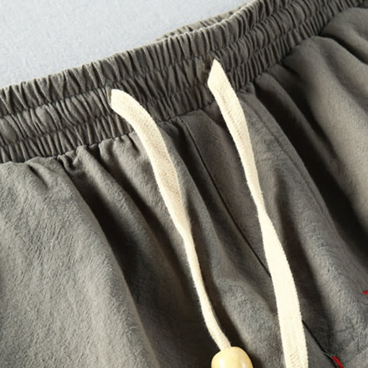 Buddha Stones Lässige, minimalistische Sommer-Shorts für Herren aus Baumwoll-Leinen-Mischgewebe mit Kordelzug und Taschen - image 15