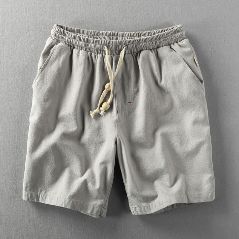 Buddha Stones Lässige, minimalistische Sommer-Shorts für Herren aus Baumwoll-Leinen-Mischgewebe mit Kordelzug und Taschen - Hellgrau - US/ UK/AU48, EU58 (6XL) - image 0