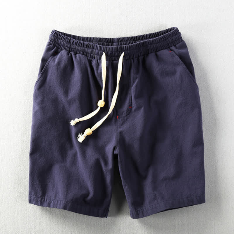 Buddha Stones Lässige, minimalistische Sommer-Shorts für Herren aus Baumwoll-Leinen-Mischgewebe mit Kordelzug und Taschen - image 10