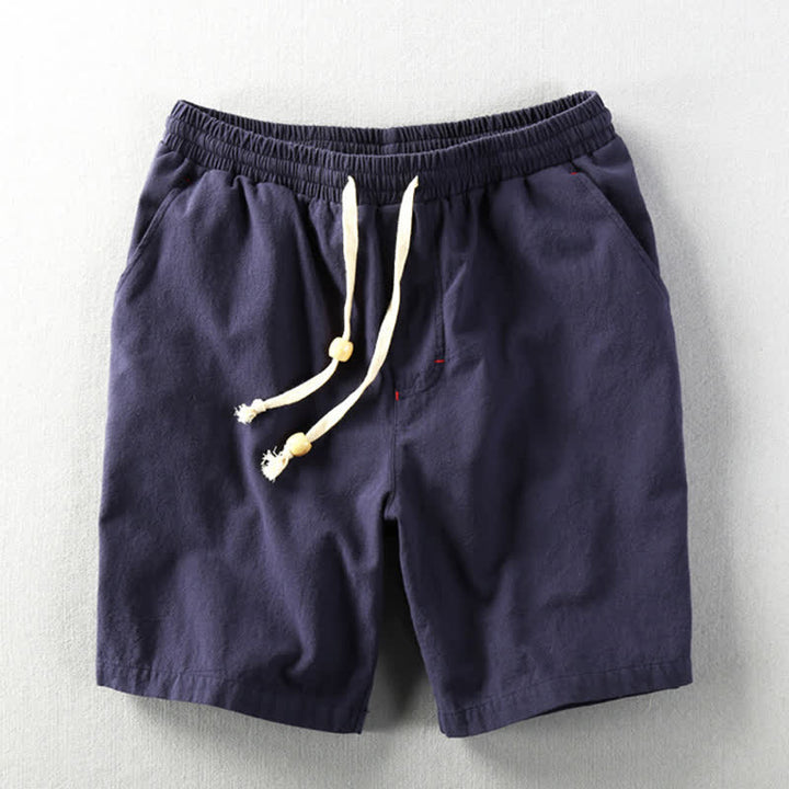 Buddha Stones Lässige, minimalistische Sommer-Shorts für Herren aus Baumwoll-Leinen-Mischgewebe mit Kordelzug und Taschen - image 10