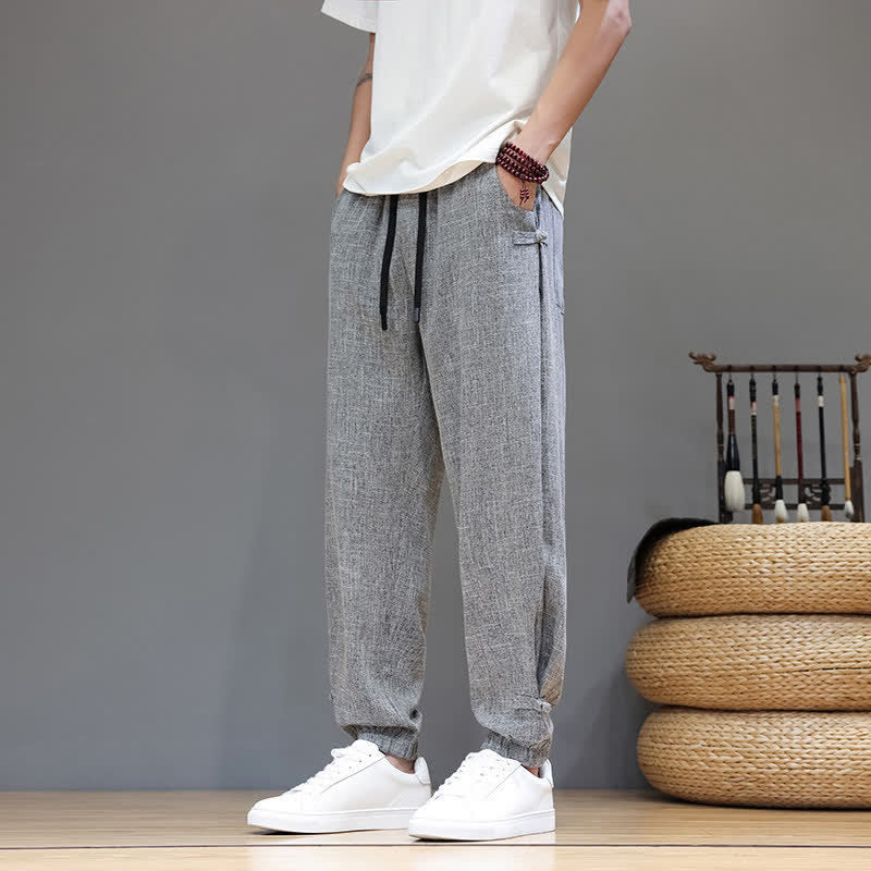 Buddha Stones Lässige, minimalistische Herren-Cropped-Hose mit Kordelzug und elastischem Bund für Frühling und Sommer mit Tasche - image 3