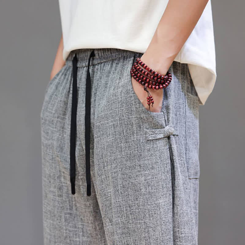 Buddha Stones Lässige, minimalistische Herren-Cropped-Hose mit Kordelzug und elastischem Bund für Frühling und Sommer mit Tasche - image 9
