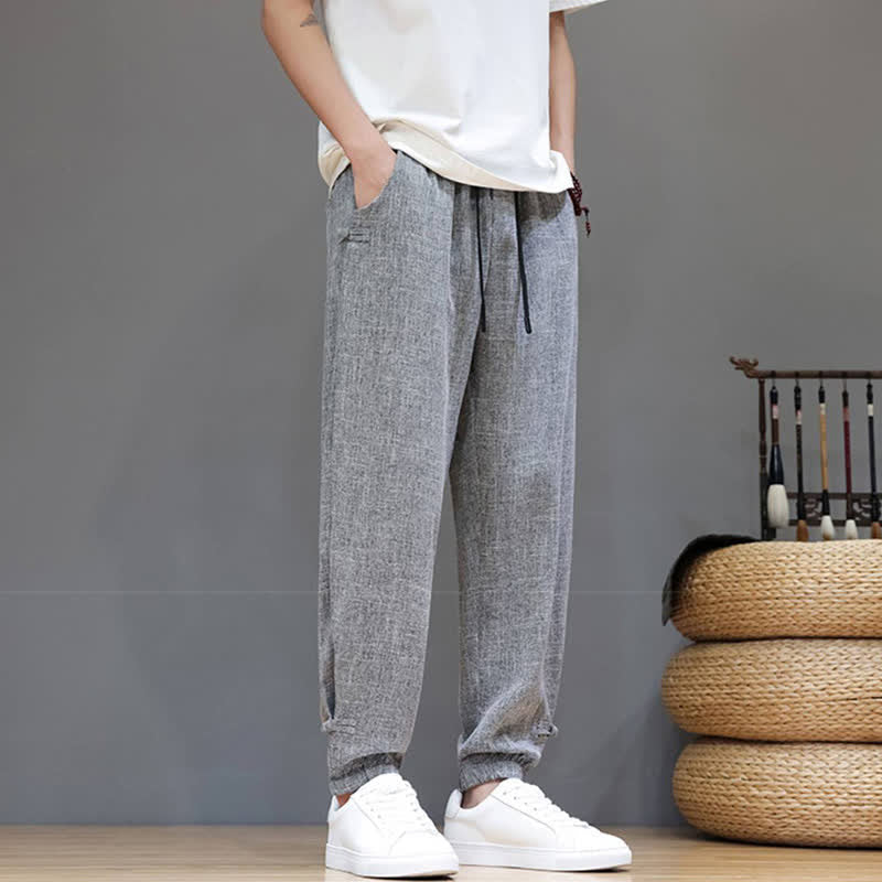 Buddha Stones Lässige, minimalistische Herren-Cropped-Hose mit Kordelzug und elastischem Bund für Frühling und Sommer mit Tasche - image 2