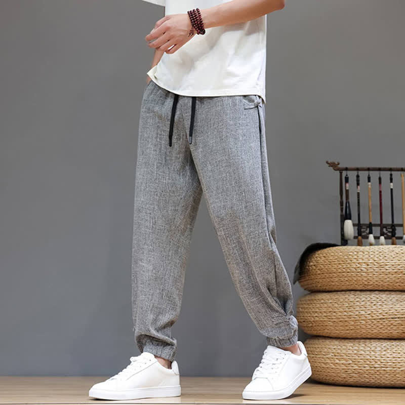 Buddha Stones Lässige, minimalistische Herren-Cropped-Hose mit Kordelzug und elastischem Bund für Frühling und Sommer mit Tasche - image 1