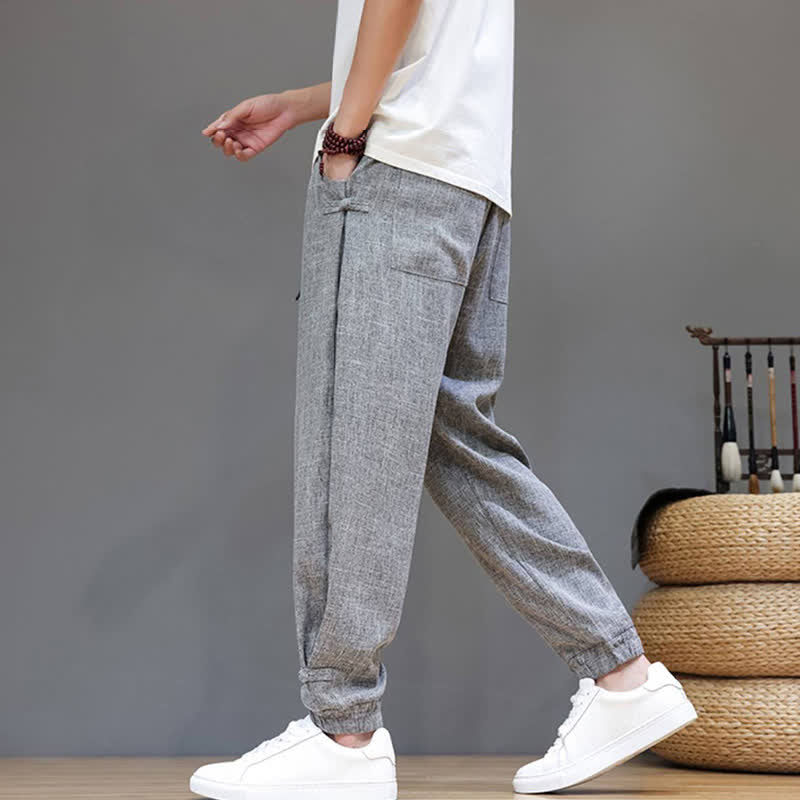 Buddha Stones Lässige, minimalistische Herren-Cropped-Hose mit Kordelzug und elastischem Bund für Frühling und Sommer mit Tasche - image 6