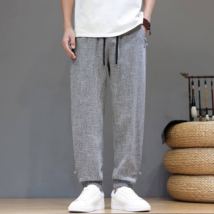 Buddha Stones Lässige, minimalistische Herren-Cropped-Hose mit Kordelzug und elastischem Bund für Frühling und Sommer mit Tasche - image 7