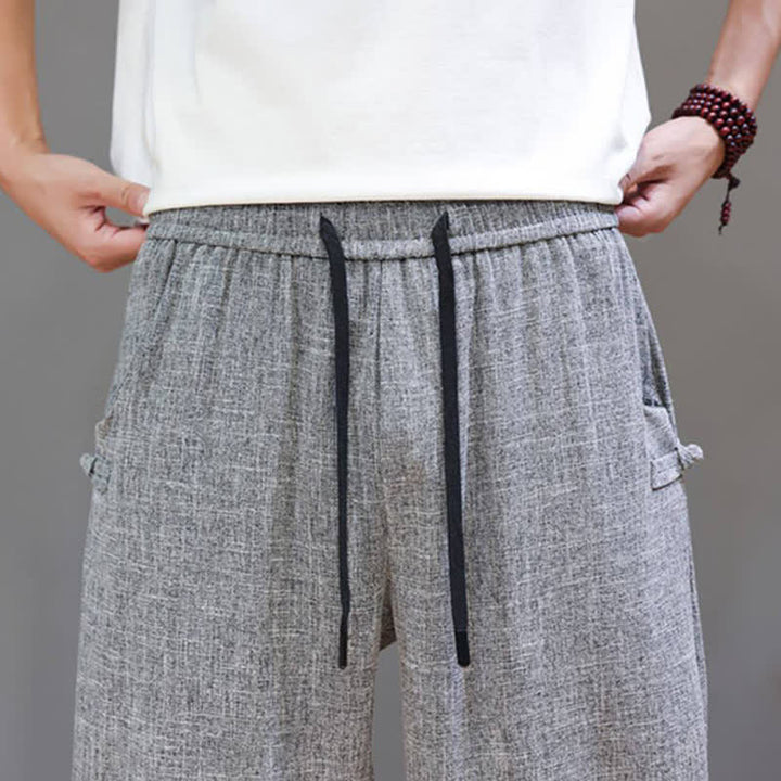 Buddha Stones Lässige, minimalistische Herren-Cropped-Hose mit Kordelzug und elastischem Bund für Frühling und Sommer mit Tasche - image 8
