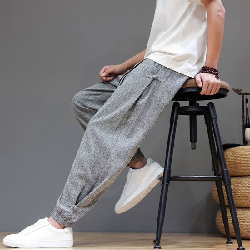 Buddha Stones Lässige, minimalistische Herren-Cropped-Hose mit Kordelzug und elastischem Bund für Frühling und Sommer mit Tasche - Dunkelgrau - US/ UK/AU46, EU56 (5XL) - image 0