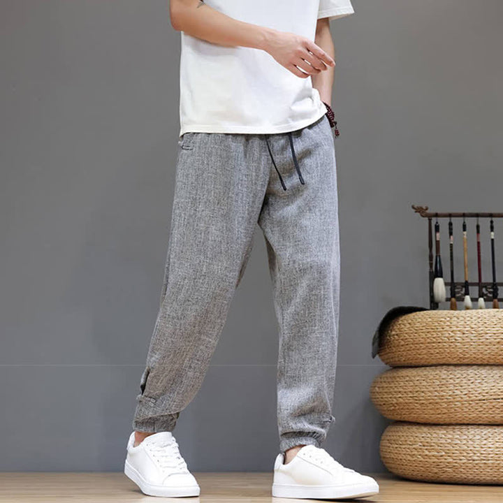 Buddha Stones Lässige, minimalistische Herren-Cropped-Hose mit Kordelzug und elastischem Bund für Frühling und Sommer mit Tasche - image 5