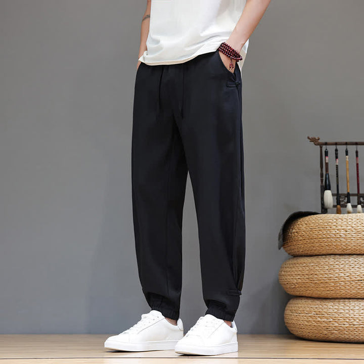 Buddha Stones Lässige, minimalistische Herren-Cropped-Hose mit Kordelzug und elastischem Bund für Frühling und Sommer mit Tasche - Schwarz - US/ UK/AU46, EU56 (5XL) - image 12