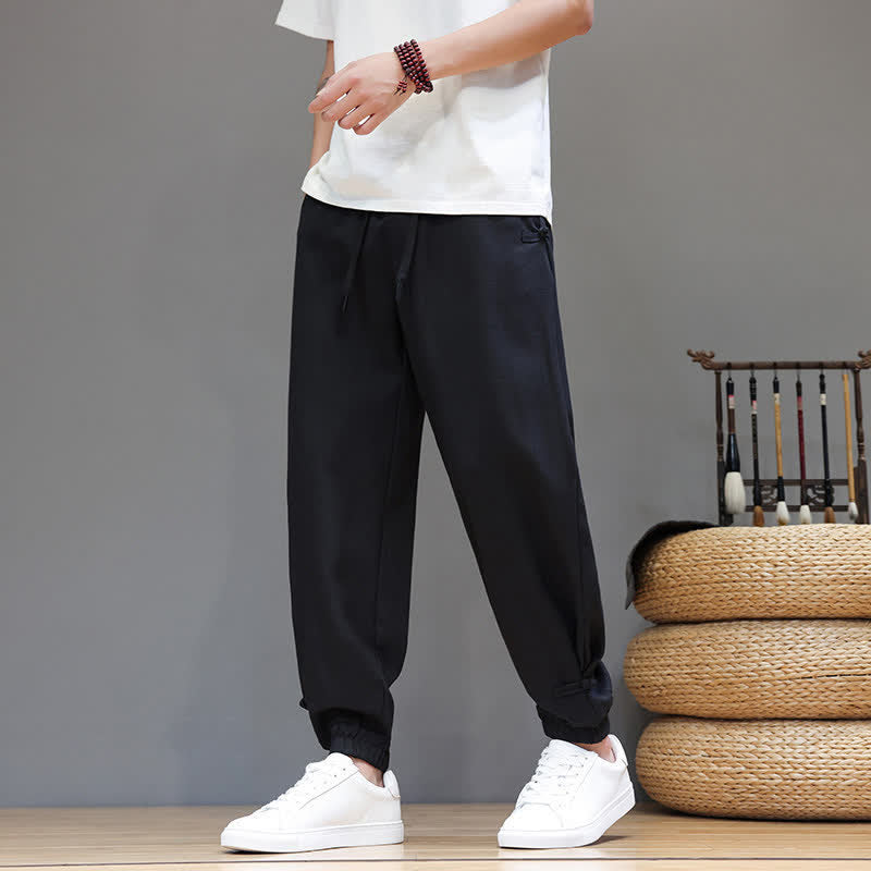 Buddha Stones Lässige, minimalistische Herren-Cropped-Hose mit Kordelzug und elastischem Bund für Frühling und Sommer mit Tasche - image 13