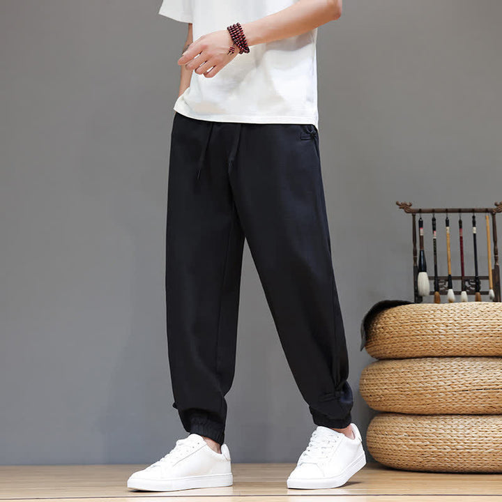 Buddha Stones Lässige, minimalistische Herren-Cropped-Hose mit Kordelzug und elastischem Bund für Frühling und Sommer mit Tasche - image 13