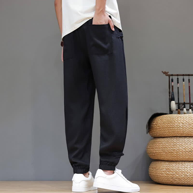 Buddha Stones Lässige, minimalistische Herren-Cropped-Hose mit Kordelzug und elastischem Bund für Frühling und Sommer mit Tasche - image 16