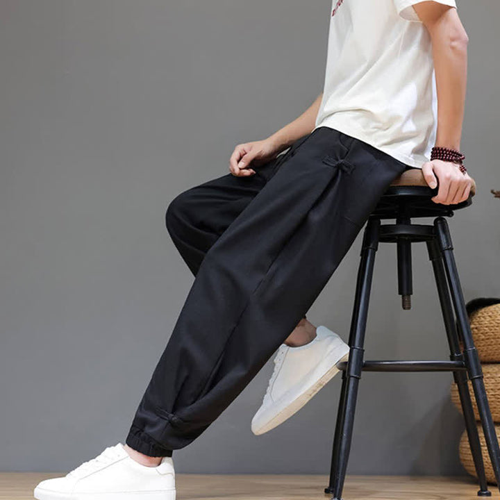 Buddha Stones Lässige, minimalistische Herren-Cropped-Hose mit Kordelzug und elastischem Bund für Frühling und Sommer mit Tasche - image 20