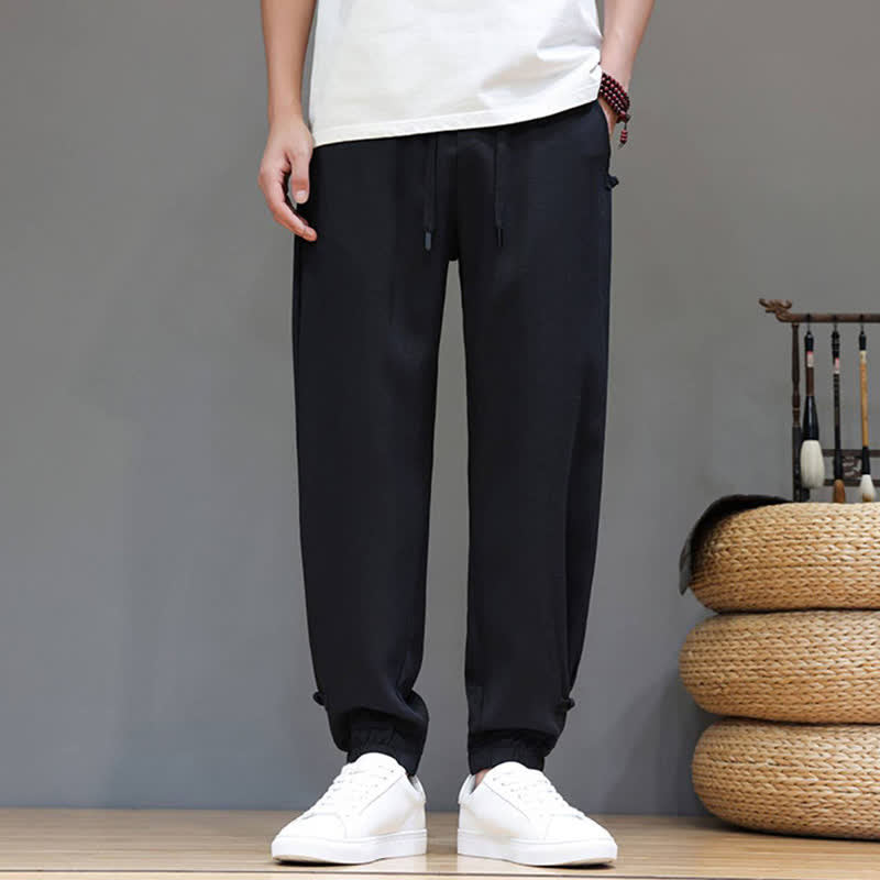 Buddha Stones Lässige, minimalistische Herren-Cropped-Hose mit Kordelzug und elastischem Bund für Frühling und Sommer mit Tasche - image 17