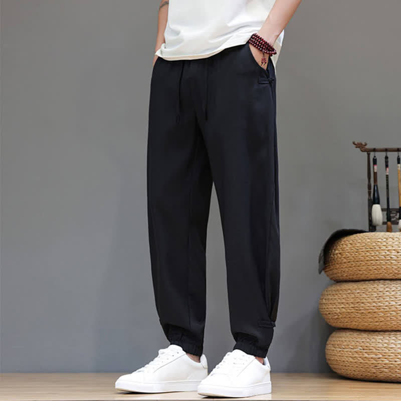 Buddha Stones Lässige, minimalistische Herren-Cropped-Hose mit Kordelzug und elastischem Bund für Frühling und Sommer mit Tasche - image 14