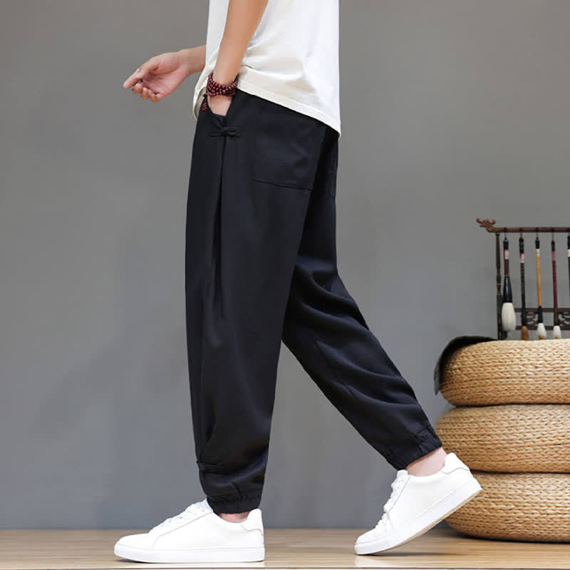 Buddha Stones Lässige, minimalistische Herren-Cropped-Hose mit Kordelzug und elastischem Bund für Frühling und Sommer mit Tasche - image 15
