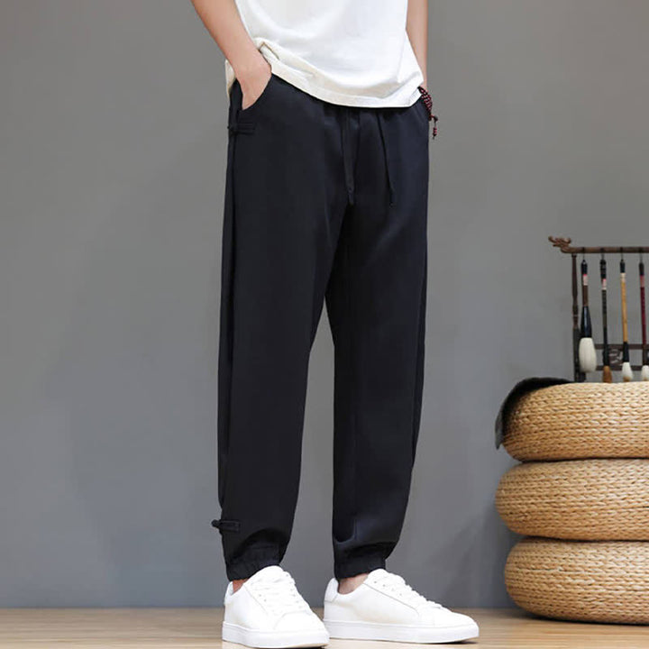 Buddha Stones Lässige, minimalistische Herren-Cropped-Hose mit Kordelzug und elastischem Bund für Frühling und Sommer mit Tasche - image 19
