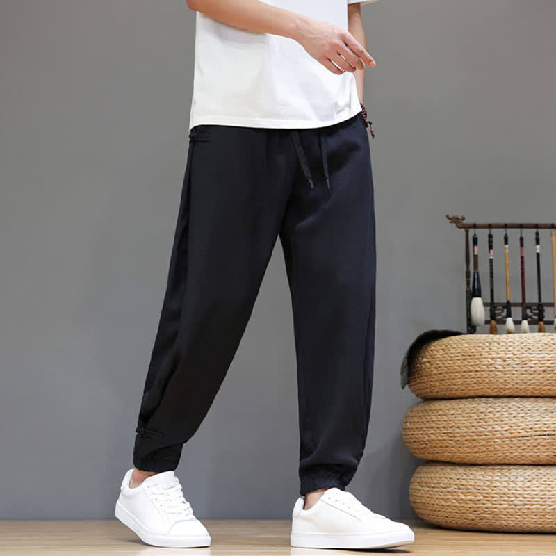 Buddha Stones Lässige, minimalistische Herren-Cropped-Hose mit Kordelzug und elastischem Bund für Frühling und Sommer mit Tasche - image 18