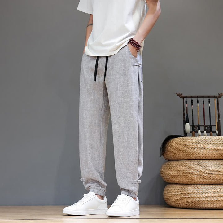 Buddha Stones Lässige, minimalistische Herren-Cropped-Hose mit Kordelzug und elastischem Bund für Frühling und Sommer mit Tasche - Hellgrau - US/ UK/AU46, EU56 (5XL) - image 21