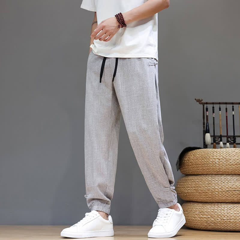 Buddha Stones Lässige, minimalistische Herren-Cropped-Hose mit Kordelzug und elastischem Bund für Frühling und Sommer mit Tasche - image 23