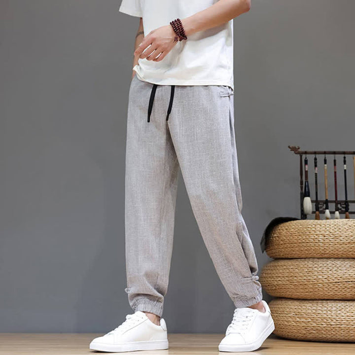 Buddha Stones Lässige, minimalistische Herren-Cropped-Hose mit Kordelzug und elastischem Bund für Frühling und Sommer mit Tasche - image 23