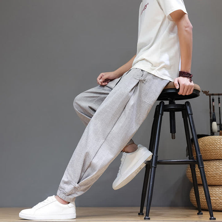 Buddha Stones Lässige, minimalistische Herren-Cropped-Hose mit Kordelzug und elastischem Bund für Frühling und Sommer mit Tasche - image 30