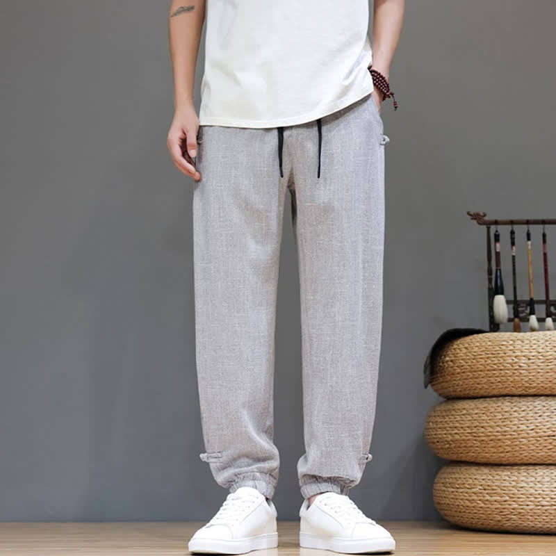 Buddha Stones Lässige, minimalistische Herren-Cropped-Hose mit Kordelzug und elastischem Bund für Frühling und Sommer mit Tasche - image 22