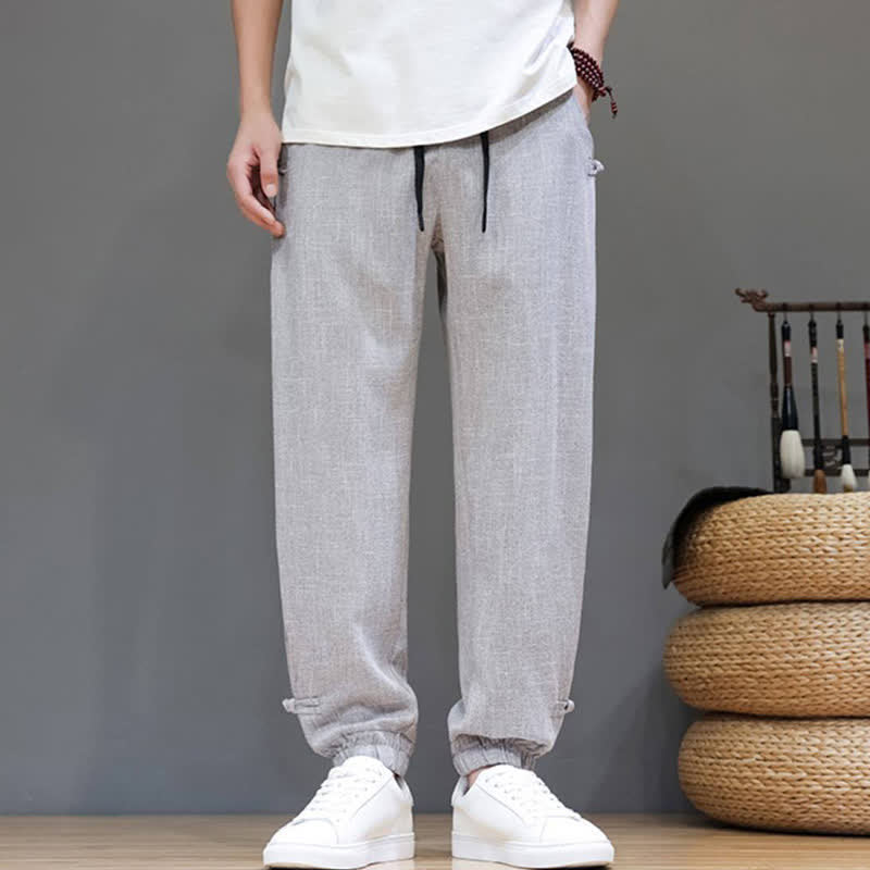 Buddha Stones Lässige, minimalistische Herren-Cropped-Hose mit Kordelzug und elastischem Bund für Frühling und Sommer mit Tasche - image 29
