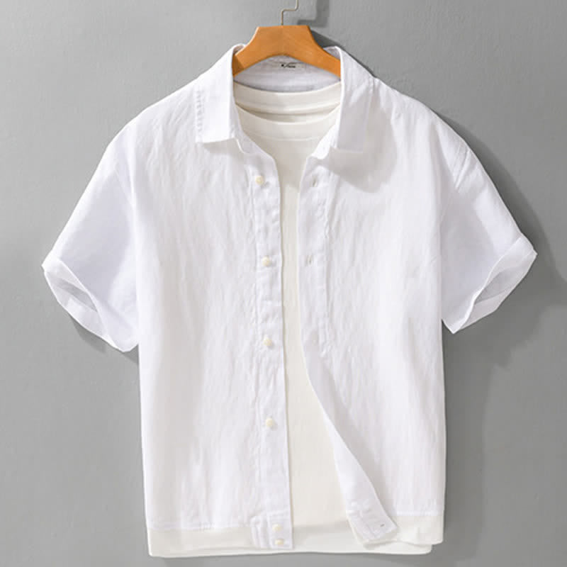 Buddha Stones Lässiges, minimalistisches Kurzarmhemd für Herren mit Stehkragen und Knopfleiste – einfarbig - Weiß - US/ UK/AU42, EU52 (3XL) - image 16