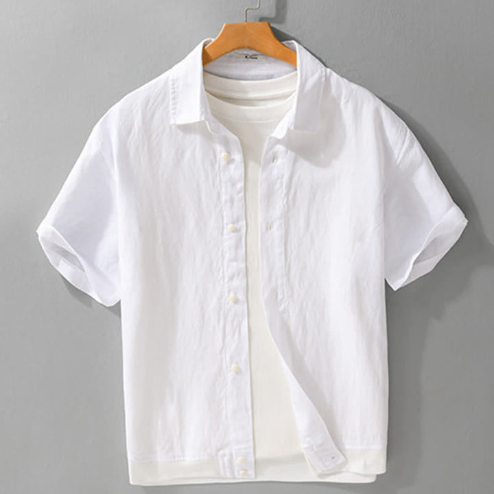 Buddha Stones Lässiges, minimalistisches Kurzarmhemd für Herren mit Stehkragen und Knopfleiste – einfarbig - Weiß - US/ UK/AU42, EU52 (3XL) - image 16