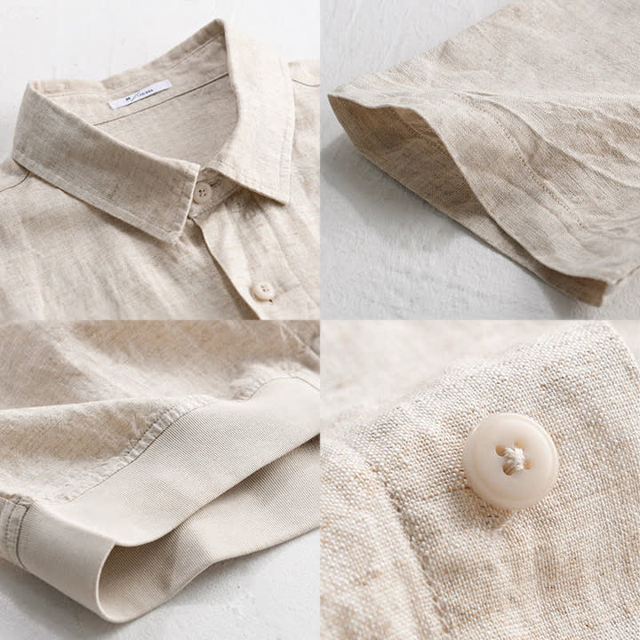 Buddha Stones Lässiges, minimalistisches Kurzarmhemd für Herren mit Stehkragen und Knopfleiste – einfarbig - image 11
