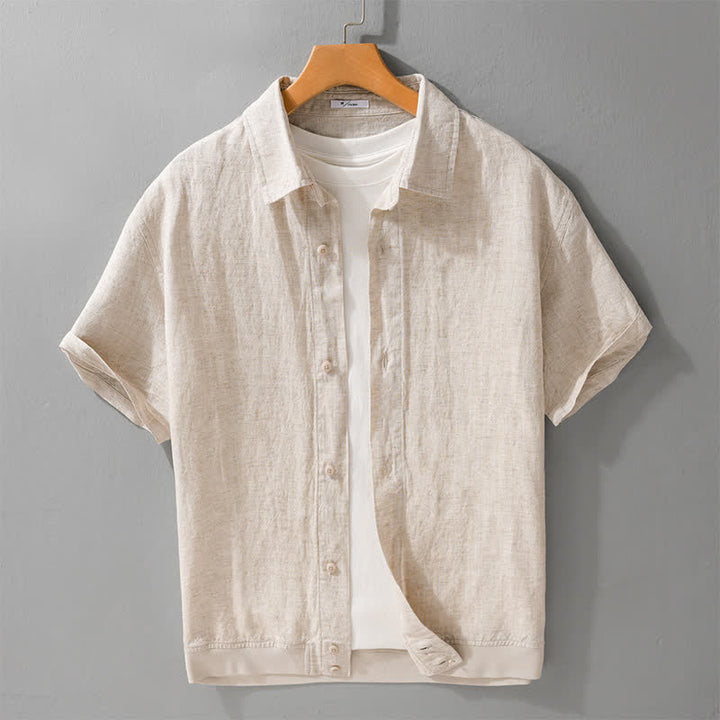 Buddha Stones Lässiges, minimalistisches Kurzarmhemd für Herren mit Stehkragen und Knopfleiste – einfarbig - Leinen - US/ UK/AU42, EU52 (3XL) - image 10