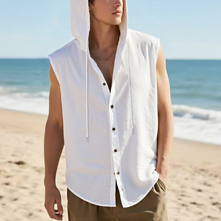 Buddha Stones Lässiges, minimalistisches Tanktop mit Knopfleiste und Kordelzug für Herren – ärmellos - Weiß - US/UK/AU46, EU56 (3XL) - image 12