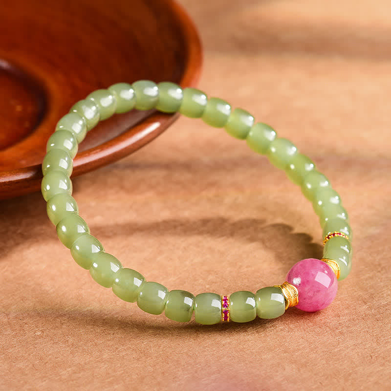 Buddha Stones Jade Glücksarmband mit runden Rhodonitperlen - Natürlicher Jade (Farbe kann variieren) - image 0