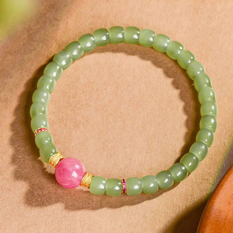 Buddha Stones Jade Glücksarmband mit runden Rhodonitperlen - image 1