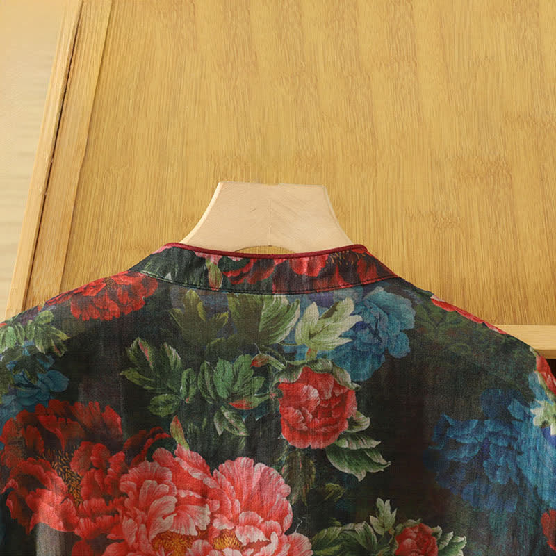 Buddha Stones Elegantes Tanktop im Sommer-Tang-Stil mit Stehkragen und Pfingstrosenmuster, ärmellos, für Damen. - image 4