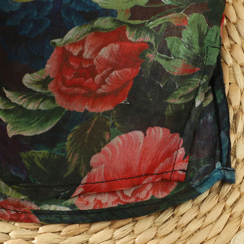 Buddha Stones Elegantes Tanktop im Sommer-Tang-Stil mit Stehkragen und Pfingstrosenmuster, ärmellos, für Damen. - image 9