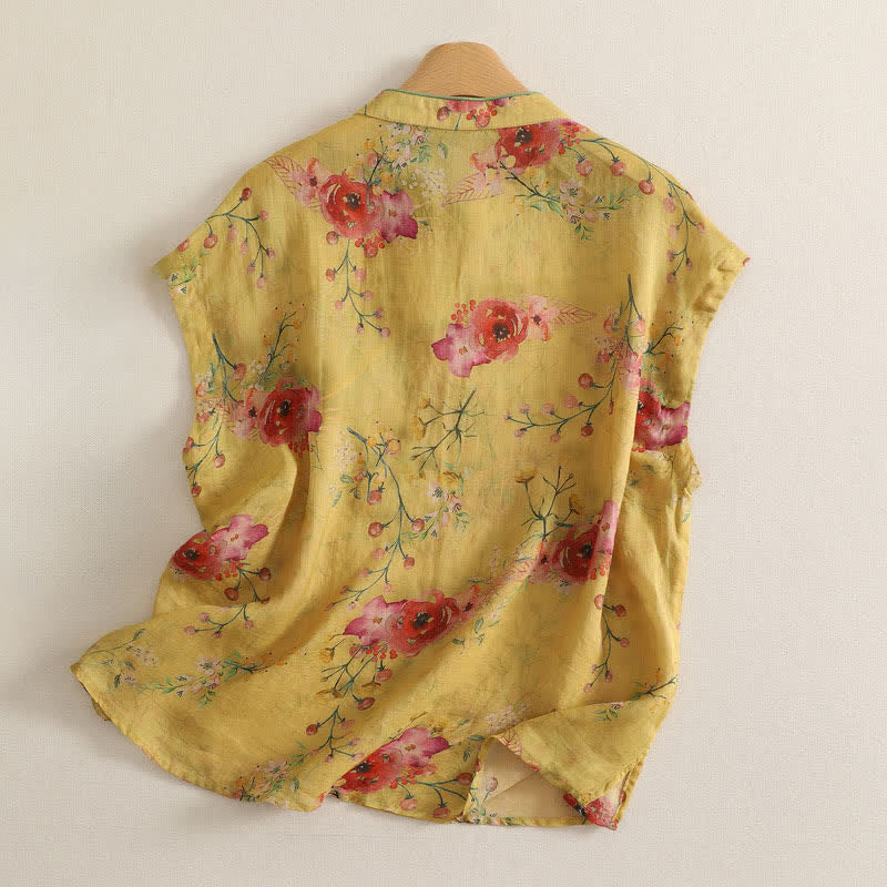Buddha Stones Sommerliches ärmelloses Tanktop im Vintage-Stil mit Froschknopf und Orchideenmuster für Damen – Tang Style - image 22