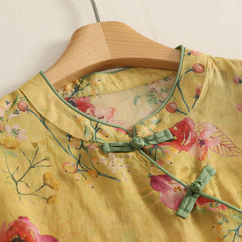 Buddha Stones Sommerliches ärmelloses Tanktop im Vintage-Stil mit Froschknopf und Orchideenmuster für Damen – Tang Style - image 23