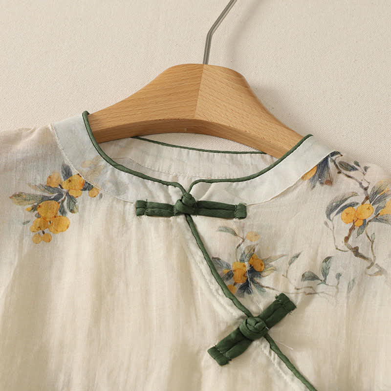 Buddha Stones Sommerliches ärmelloses Tanktop im Vintage-Stil mit Froschknopf und Orchideenmuster für Damen – Tang Style - image 13