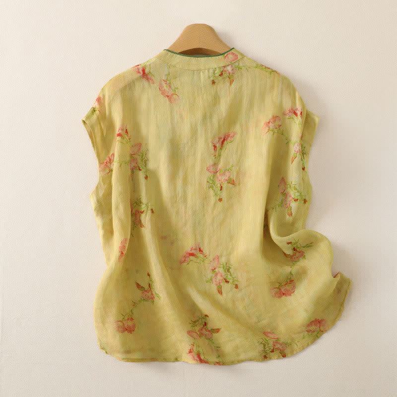 Buddha Stones Sommerliches ärmelloses Tanktop im Vintage-Stil mit Froschknopf und Orchideenmuster für Damen – Tang Style - image 31