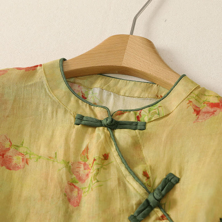 Buddha Stones Sommerliches ärmelloses Tanktop im Vintage-Stil mit Froschknopf und Orchideenmuster für Damen – Tang Style - image 32