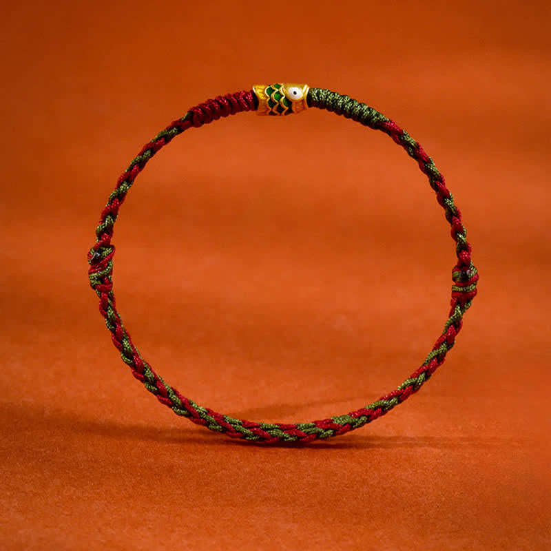 Buddha Stones Armband und Fußkettchen aus 999er Gold, geflochten, bunt rot-grün, mit Koi-Fisch-Motiv - image 1