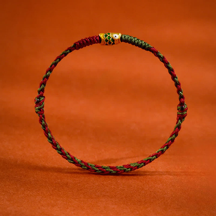 Buddha Stones Armband und Fußkettchen aus 999er Gold, geflochten, bunt rot-grün, mit Koi-Fisch-Motiv - image 1