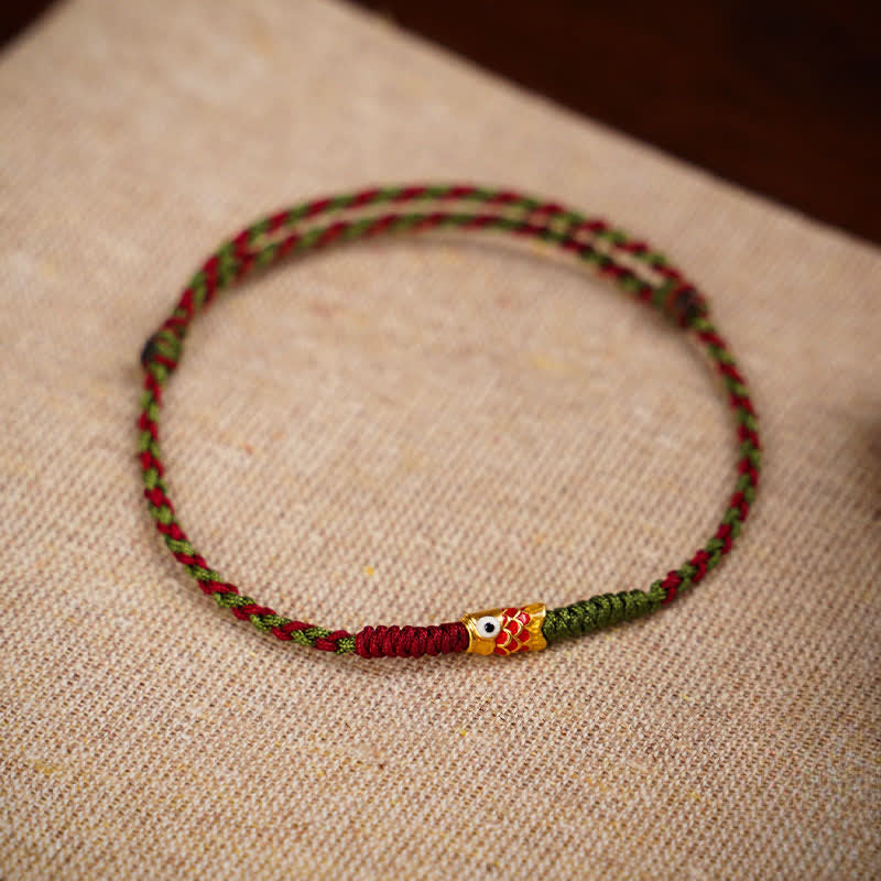 Buddha Stones Armband und Fußkettchen aus 999er Gold, geflochten, bunt rot-grün, mit Koi-Fisch-Motiv - Roter Koi-Fisch - Fußkettchen (Umfang: 7,48-10,63 Zoll / 19-27 cm) - image 22
