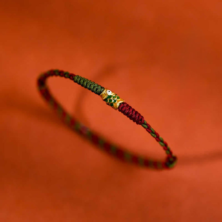 Buddha Stones Armband und Fußkettchen aus 999er Gold, geflochten, bunt rot-grün, mit Koi-Fisch-Motiv - image 8