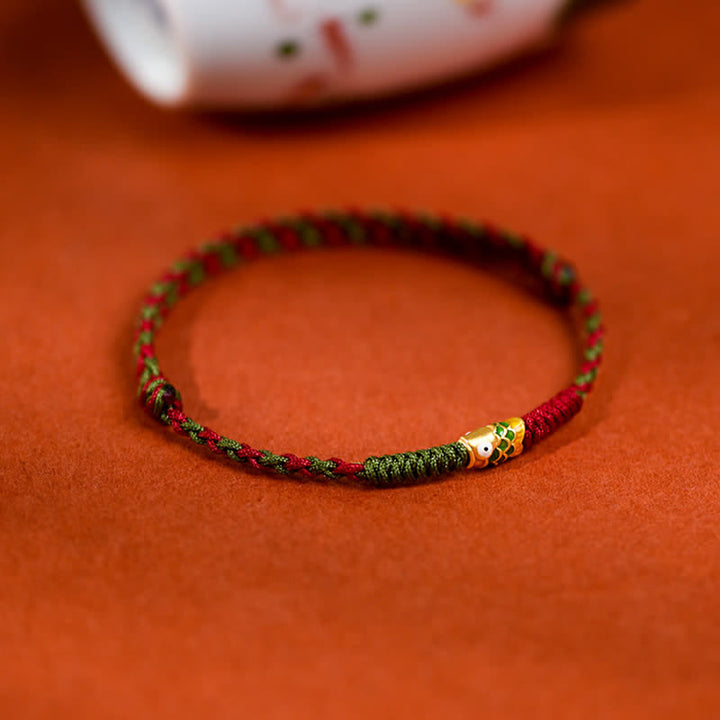 Buddha Stones Armband und Fußkettchen aus 999er Gold, geflochten, bunt rot-grün, mit Koi-Fisch-Motiv - image 4