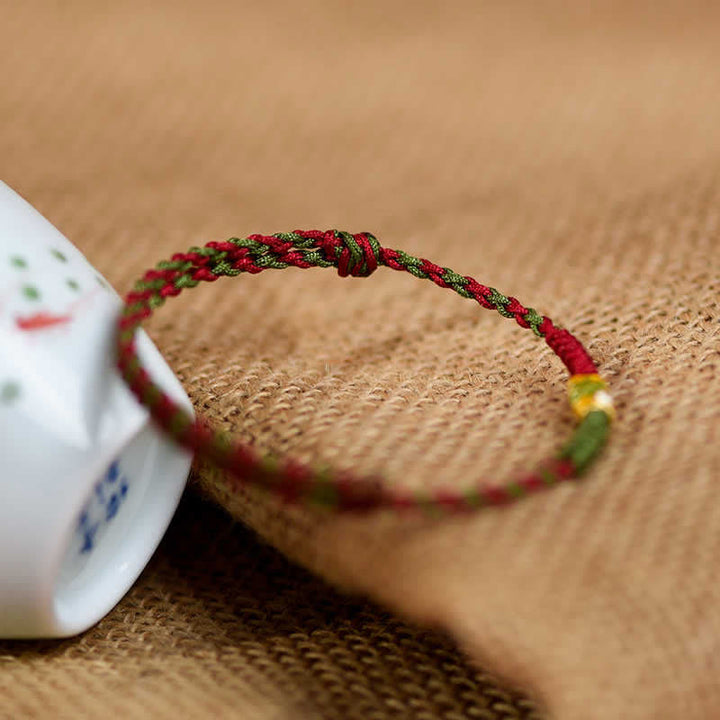 Buddha Stones Armband und Fußkettchen aus 999er Gold, geflochten, bunt rot-grün, mit Koi-Fisch-Motiv - image 10
